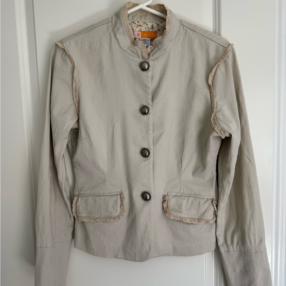 Tulle Tan Utility Jacket with Stand-Up Collar